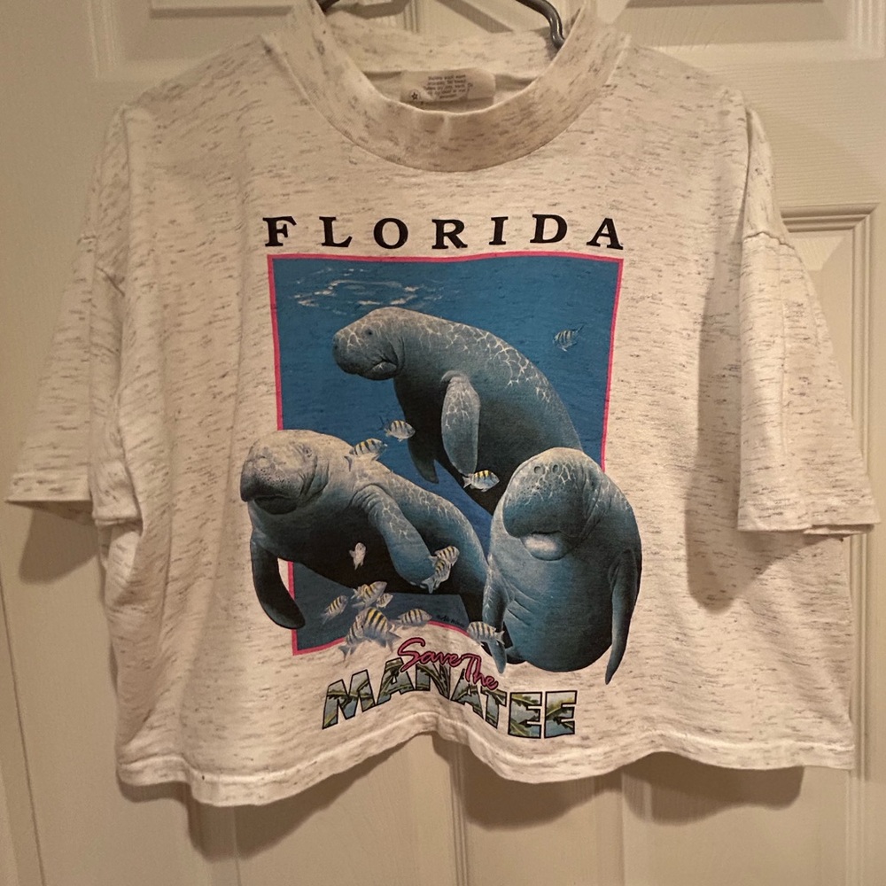 Florida Manatee Graphic Crop Tee - White - Picture 1 of 7